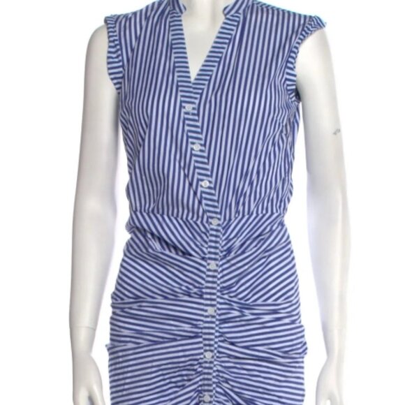 NWOT Veronica Beard Ruched Shirt Dress in Blue & White Stripe XS $450 - Picture 6 of 13